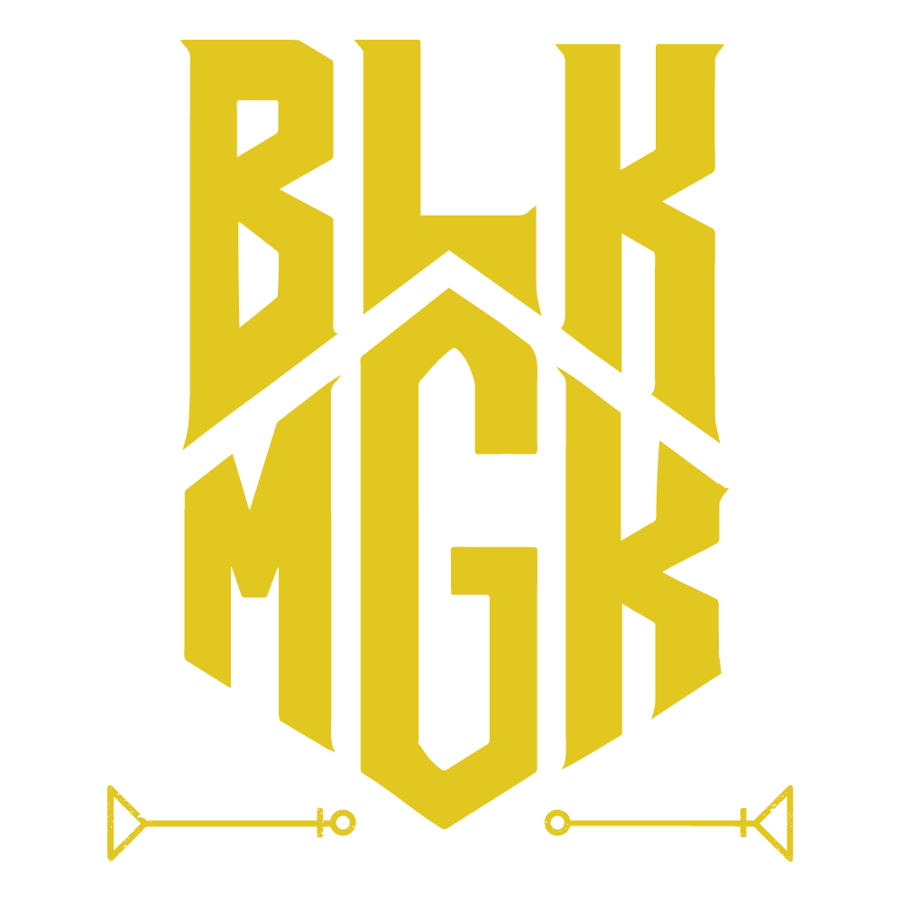 Yellow 'BLK MGK' logo on transparent background with embellishments at bottom